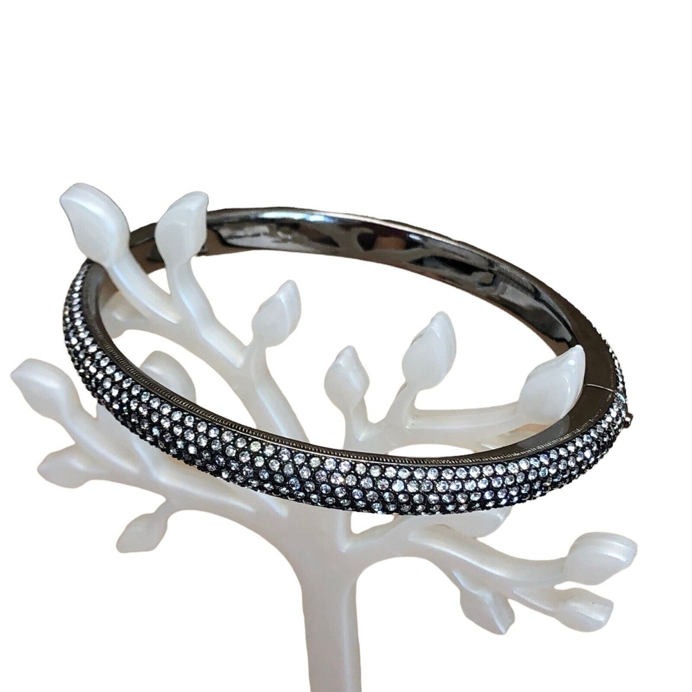 Nina Alvee Pave Rhodium Rhinestones Black Bangle Bracelet